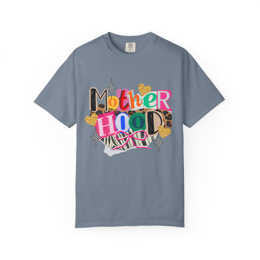Motherhood Graphic T-Shirt — Colorful Leopard & Ribbon Mom Tee
