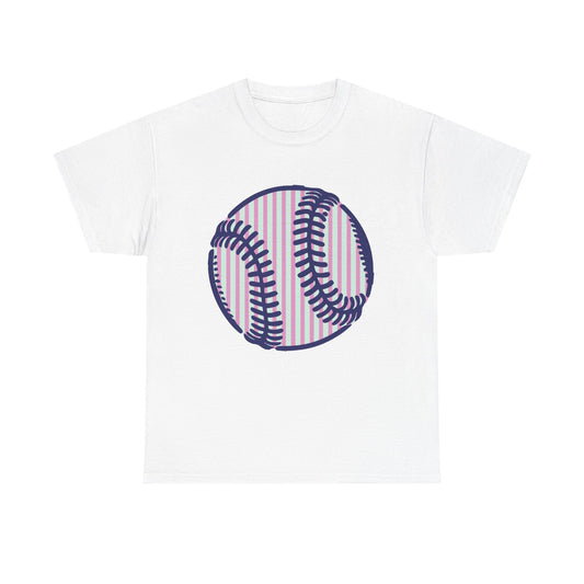 Baseball Graphic Tee — Pink Striped Ball Design