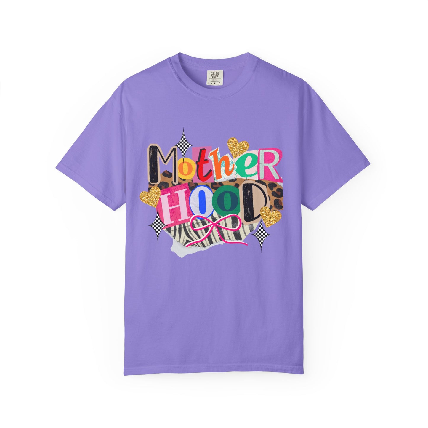 Motherhood Graphic T-Shirt — Colorful Leopard & Ribbon Mom Tee